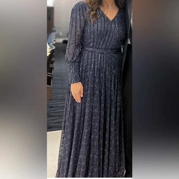 Mac Douglas Navy sequin long sleeve gown